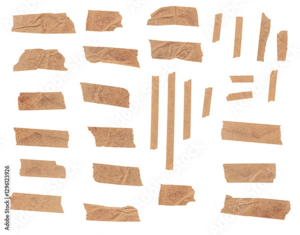 Obraz Brown Crinkled & Ripped Tape Pack - Scrapbook, Vintage Paper Look ,Crafting, Sticky Note Effect, Transparent PNG