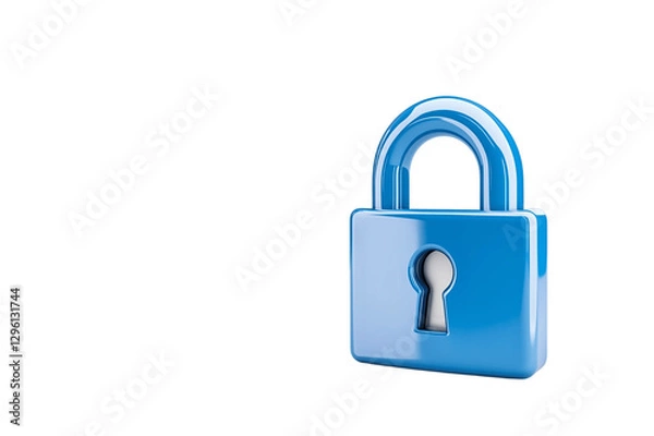 Fototapeta digital lock icon, cyber security symbol, holographic effect, metallic and blue, isolated on white background png cut