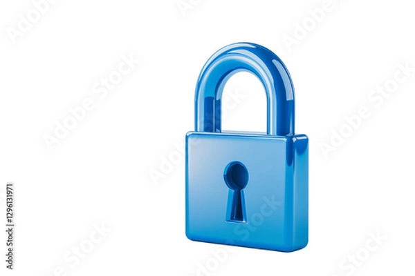 Fototapeta digital lock icon, cyber security symbol, holographic effect, metallic and blue, isolated on white background png cut
