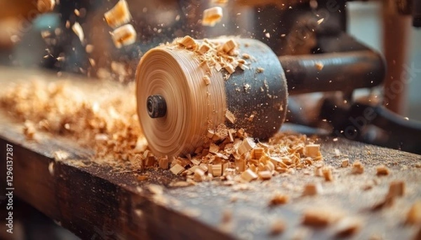 Fototapeta A woodworking project in progress, with close-up details of the grain of wood, Hobbies, Photography, Detailed and warm