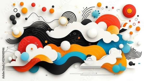 Fototapeta Modern gallery experience vibrant abstract art installation and digital aesthetics