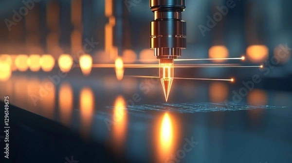 Fototapeta Laser cutting precision industrial technology showcase workshop high-detail view