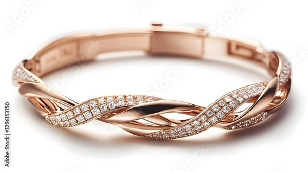 Fototapeta A luxury rose gold bracelet with diamond detailing, displayed on a white background