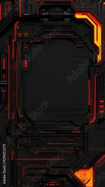 Obraz Futuristic tech panel, glowing red accents, empty center. Possible phone background