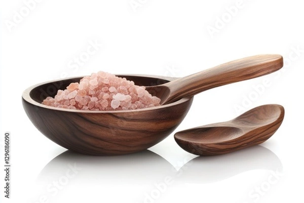 Obraz Pink Himalayan salt in a wooden bowl with a spoon.