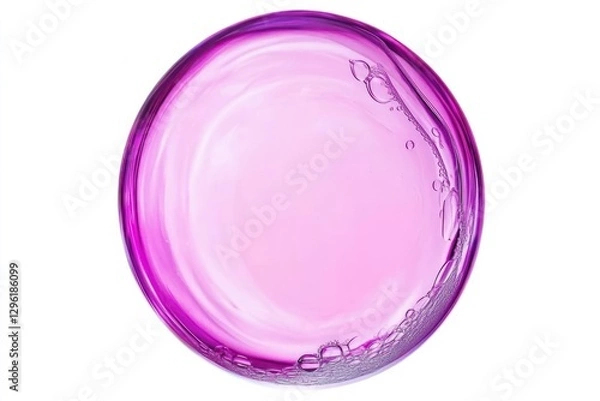 Obraz Close-up of a translucent purple liquid sphere with air bubbles, isolated on white background.