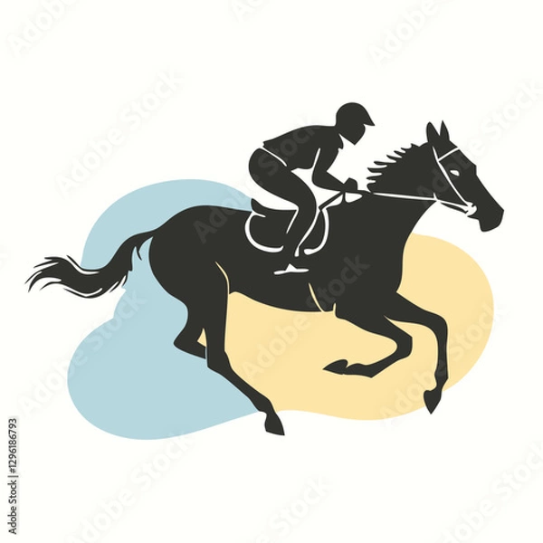 Fototapeta A black silhouette of a jockey riding a galloping horse, captured in mid-motion 