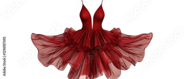 Obraz Red tulle mini dress with layered skirt and v-neckline.