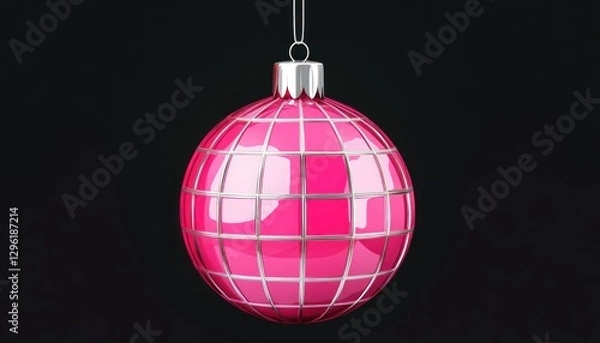 Obraz Pink Glass Christmas Ornament With Silver Grid Design