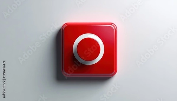 Obraz Red square button with a circular top.