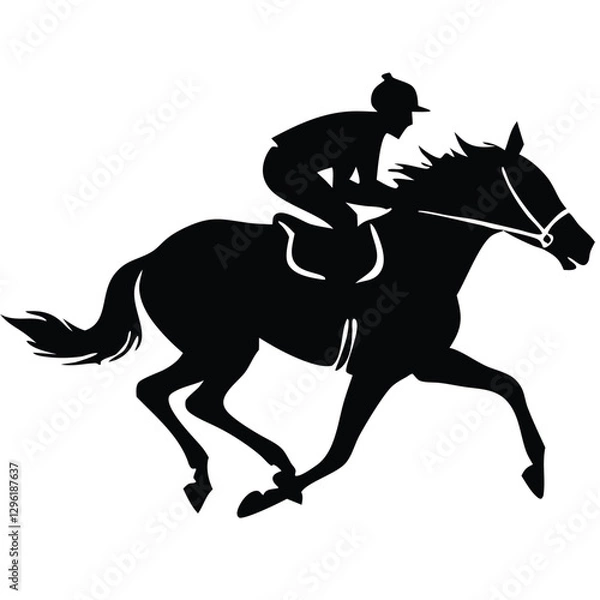 Obraz A black silhouette of a jockey riding a galloping horse, captured in mid-motion 