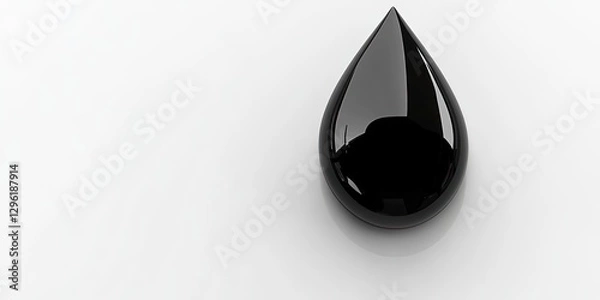 Obraz Single black drop of liquid on white background.