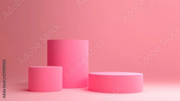 Obraz Three pink cylindrical platforms on a pink background.