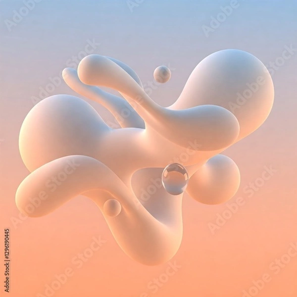 Fototapeta AI-generated A modern abstract 3D render with fluid, organic shapes in pastel tones. Smooth reflections and a soft gradient background, perfect for digital artwork and branding
