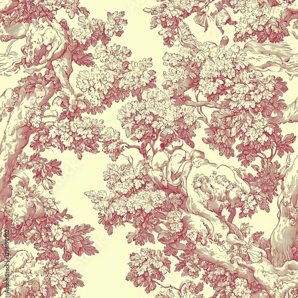 Fototapeta Intricate floral pattern featuring intertwining branches and blossoms on a soft background.
