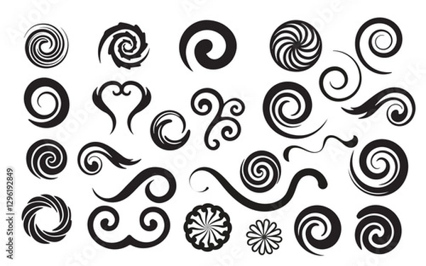 Fototapeta Swirl and Spiral Vector Set – Abstract Decorative Elements for Logos, Patterns, and Designs