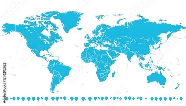 Obraz Detailed map of world with location markers for data