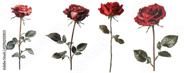 Fototapeta Elegant Collection of Red Roses Displayed Isolated on a white background