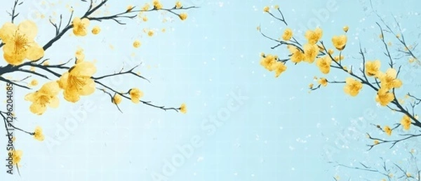 Fototapeta spring sale promo banner, yellow flowers on light background and 40% discount. online store discount code