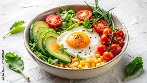 Fototapeta Nutritious Breakfast Bowl with Sunny-Side-Up Egg and Fresh Ingredients