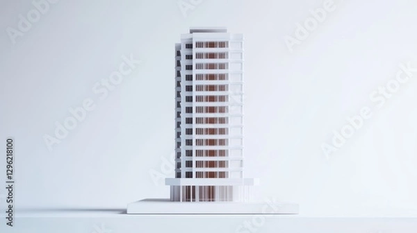 Fototapeta 3D Model of Modern Apartment Building, Minimalist Style, Architectural Visualization, Render