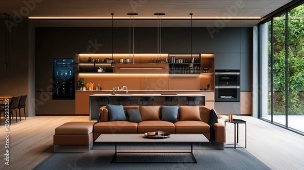 Fototapeta Innovative and Luxurious Living Space Featuring AI Powered Holographic Technology for Seamless and Personalized Interior Design