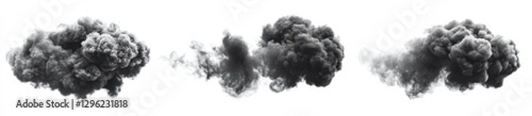 Fototapeta Dramatic Black Smoke Clouds in Various Shapes and Sizes