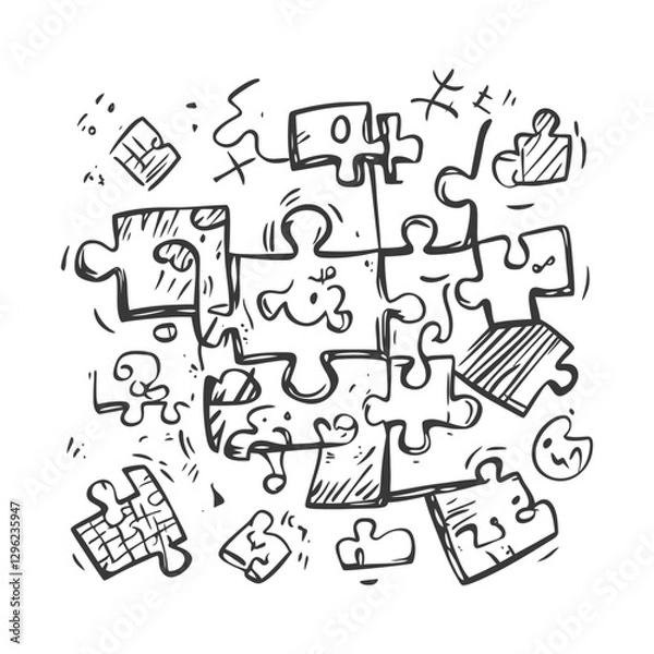 Fototapeta Hand Drawn Sketch Of A Puzzle With Scattered Pieces