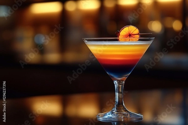 Fototapeta 
Cocktail Close-up: A close-up of a cocktail glass, showing all the layers of the drink and garnish.

