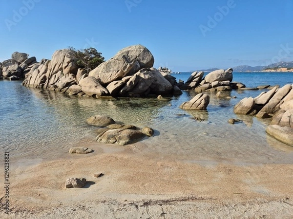 Obraz empty beach Plage de Tamaricciu at porto vecchio in corsica