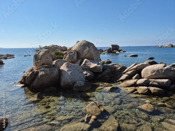 Obraz empty beach Plage de Tamaricciu at porto vecchio in corsica