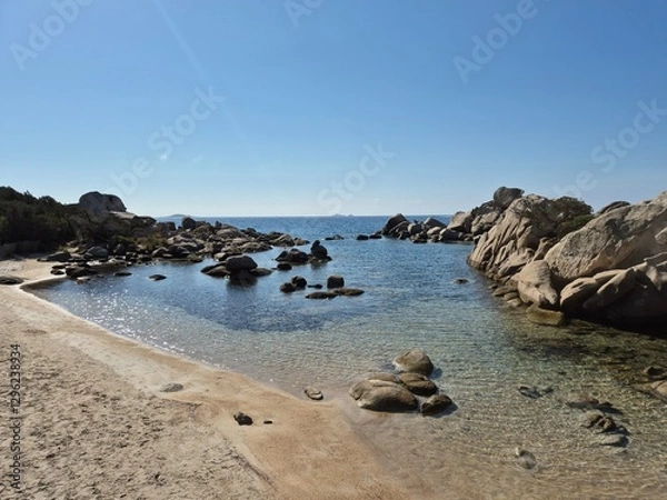 Obraz Serenity at empty beach Plage de Tamaricciu at porto vecchio in corsica