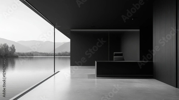 Fototapeta A sleek, minimalist portfolio featuring meticulously designed black and white landscapes, showcasing the agency is expertise in creating harmonious environments.