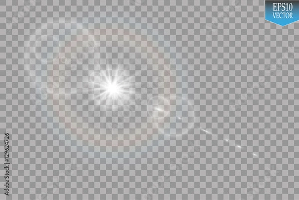 Fototapeta Vector transparent sunlight special lens flare light effect. Sun flash with rays and spotlight

