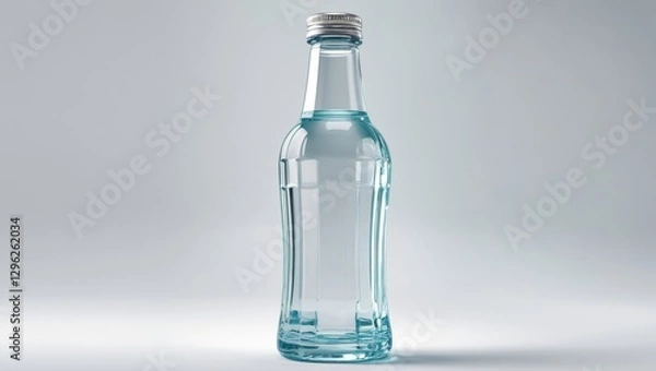 Fototapeta Clear Glass Tonic Bottle with Silver Cap on White Background Refreshment Beverage