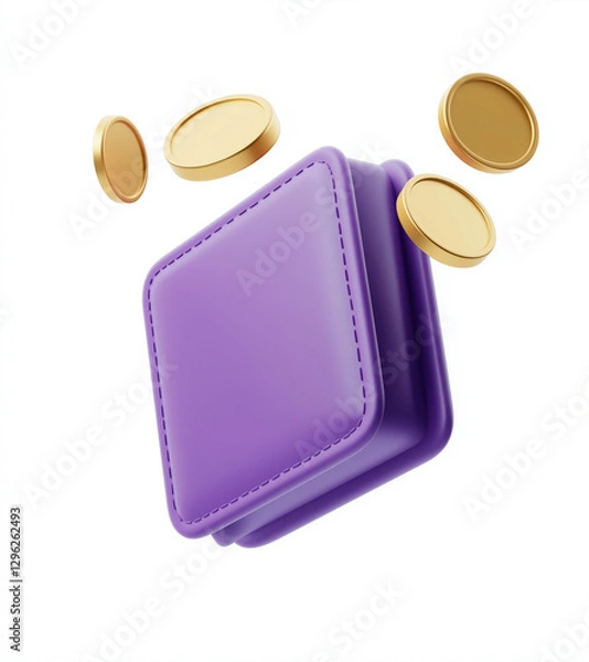 Obraz 3D icon of a purple wallet with gold coins flying out Ui design elements