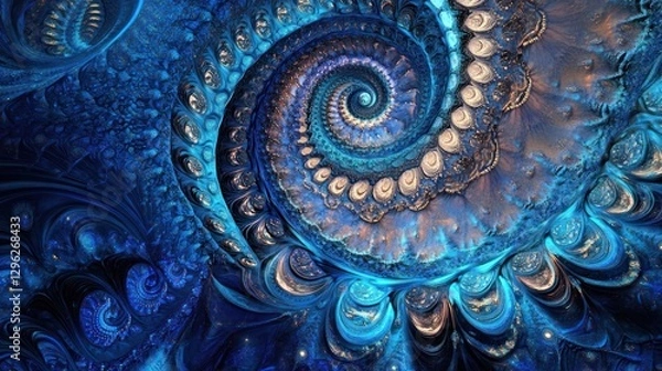 Fototapeta Blue fractal spiral art, abstract design, digital artwork, background texture