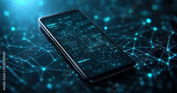 Fototapeta Smartphone with Digital Data Visualization on Dark Background