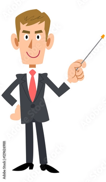 Fototapeta スーツを着用した茶髪のビジネスマンが指示棒で解説する
