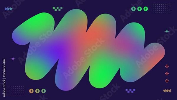Fototapeta The colorful gradient shapes background in Y2K style. Abstract trendy backdrop with copyspace area for captions.