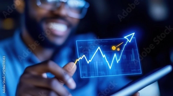 Obraz Analyzing financial trends in business growth office environment digital visualization close-up viewpoint data insights