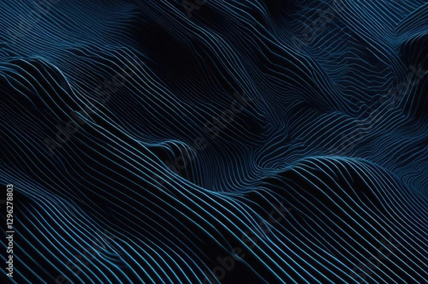 Fototapeta Abstract futuristic background with glowing wave on black background. Curved lines.