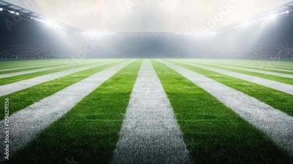Fototapeta Expansive View of Green Football Field under Dramatic Lighting