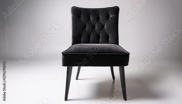 Fototapeta a dining chair featuring a luxurious black velvet backrest and legs offering elegant proportions against a crisp white background for a sophisticated look