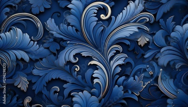 Fototapeta 3d render of dark blue damask pattern on dark blue background seamless pattern