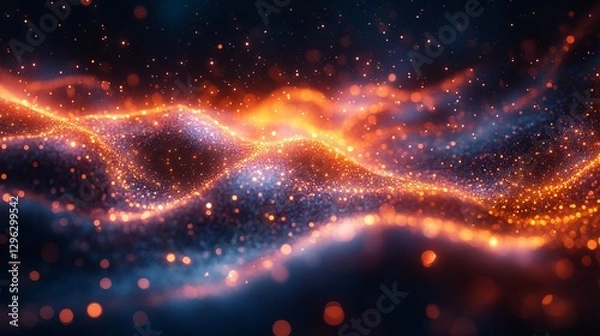 Fototapeta Big data technology and data science illustration featuring data flow concept, querying, analyzing, and visualizing complex information with neural networks for artificial intelligence