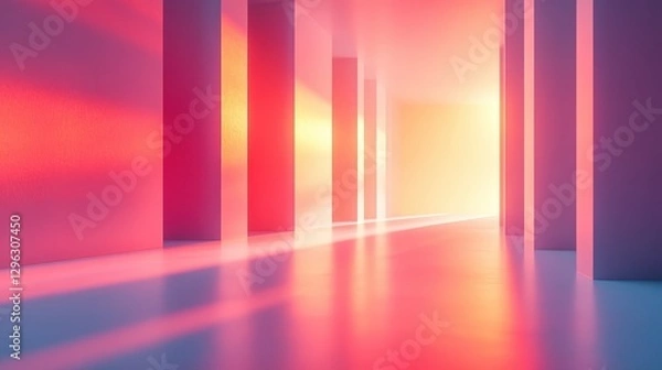 Fototapeta Vibrant Abstract Space with Colorful Light and Shadows Reflecting on Smooth Surfaces