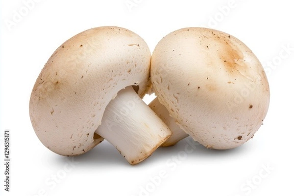 Obraz Photograph of a pair of white mushrooms on a solid background, isolated against a clear white background with no shadows. High-resolution photography. High-quality photo
