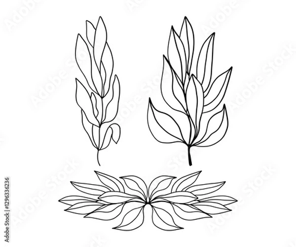 Obraz Elegant vector doodle of leaves intertwined in a harmonious branch arrangement for artistic inspiration