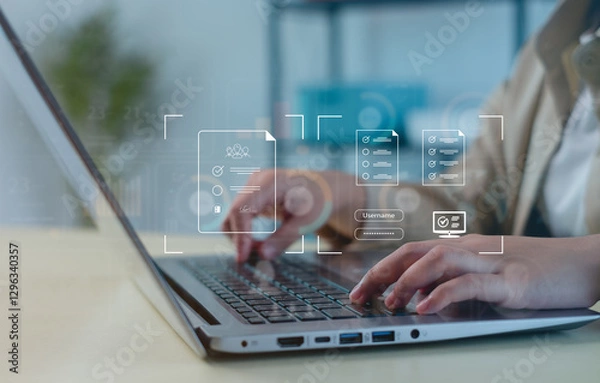 Fototapeta Online documentation database and process automation to efficiently manage files,Corporate business technology.Document Management System.